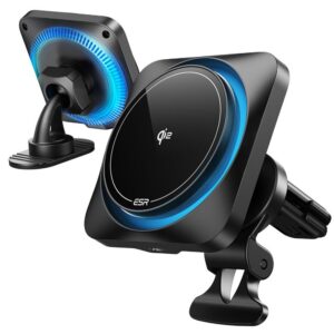 Automobilinis belaidis įkroviklis ESR HaloLock CryoBoost MagSafe Qi2 15W, matinis juodas