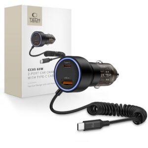 Automobilinis įkroviklis Tech-Protect CC05 2 prievadų PD 60W su laidu, juodas