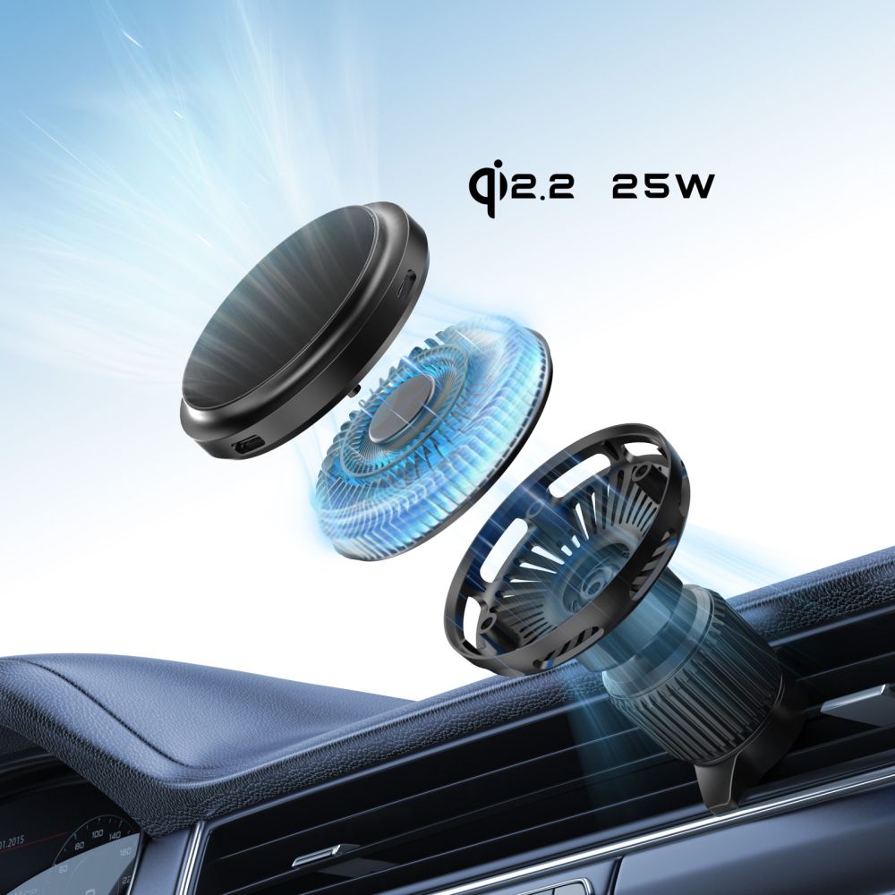 Automobilinis laikiklis su belaidžiu įkrovikliu Tech-Protect V9 ArcticBoost MagSafe Qi2.2 25W, juodas - Image 7