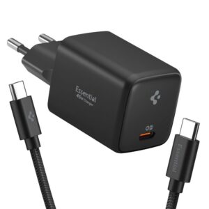 Tinklo įkroviklis Spigen EE451EU-GAN Essential 45W su USB-C kabeliu, juodas