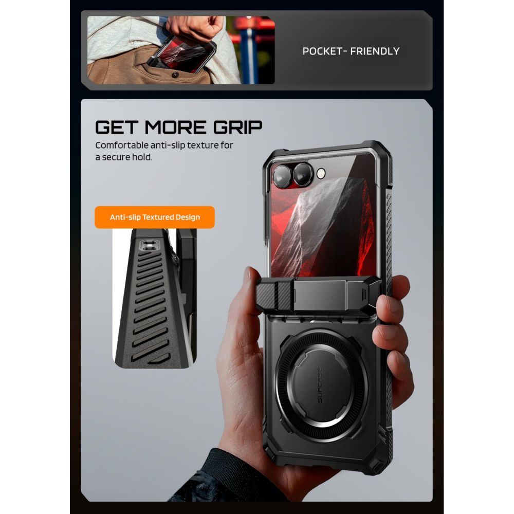 Dėklas Supcase UB Grip Mag Samsung Galaxy Z Flip 8, juodas - Image 7