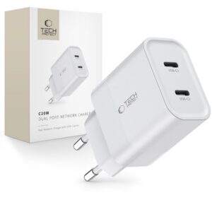 Tinklo kroviklis Tech-Protect C20W, 2 prievadų, PD 20W, baltas