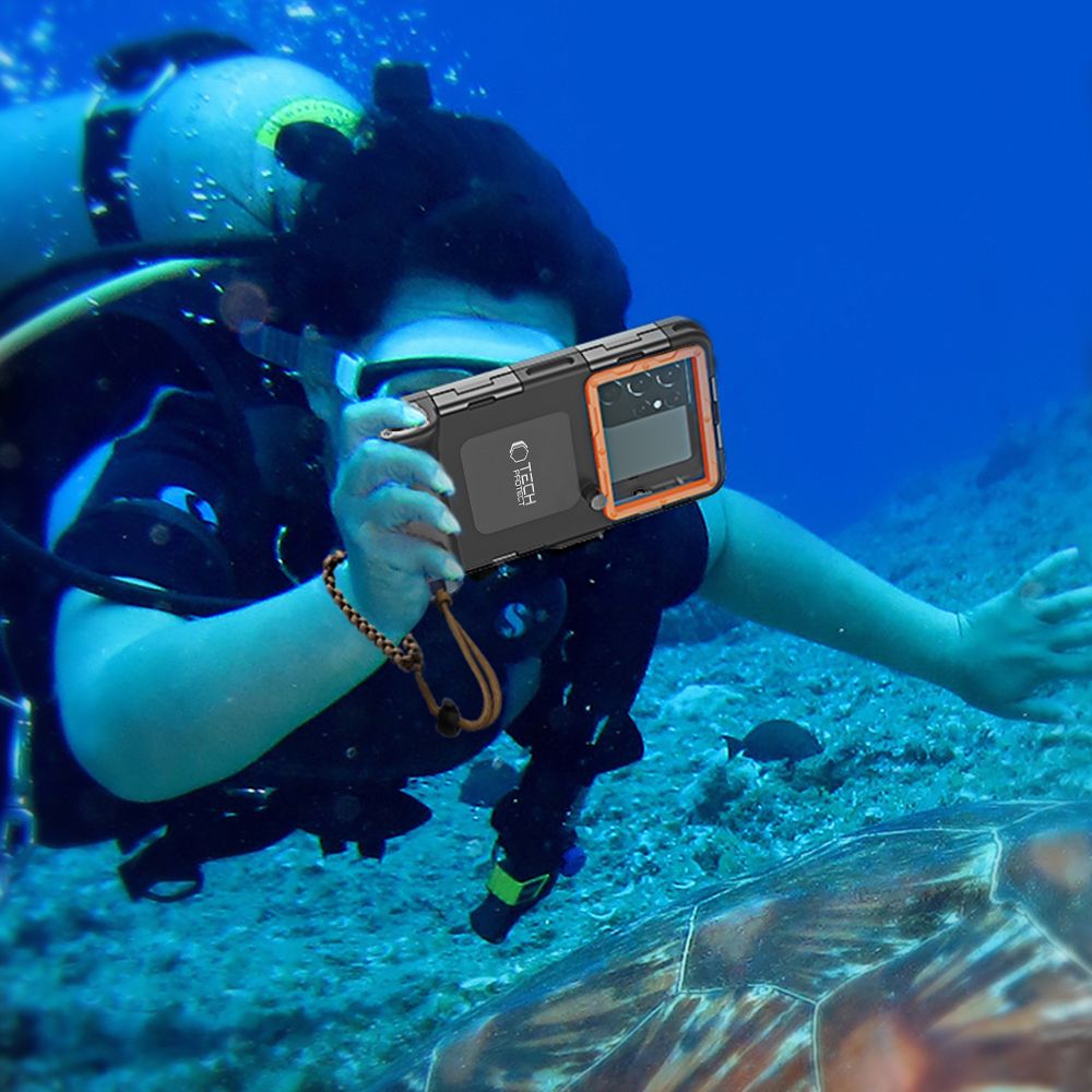 Dėklas Tech-Protect IPX8 Universal Diving Waterproof, juodas/oranžinis - Image 7