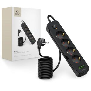 Ilgintuvas su USB Tech-Protect PCL4X3, 4 lizdai, 200cm, juodas