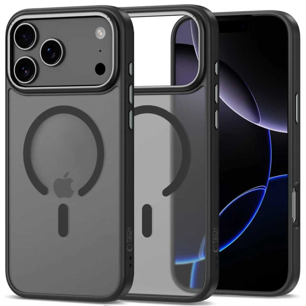 Dėklas Tech-Protect MagEdge MagSafe iPhone 17 Pro Max, matinis juodas/tamsiai pilkas