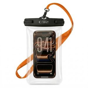 Dėklas Tech-Protect UWC7 Universal, vandeniui atsparus, iki 6.9 col., juodas/oranžinis