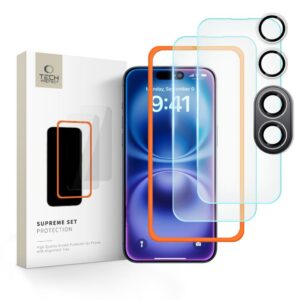 Apsauginis stiklas Tech-Protect Supreme Set iPhone 16, skaidrus, 3 vnt.