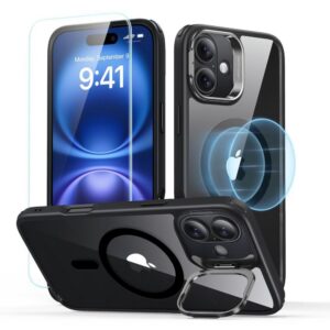 Dėklas ESR Classic Hybrid Kickstand HaloLock MagSafe + apsauginis stiklas iPhone 16, skaidrus/juodas