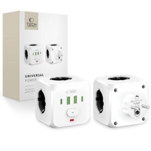 Ilgintuvas Tech-Protect PCL3X4, 2 USB ir 2 Type-C jungtys, 3 lizdai, baltas