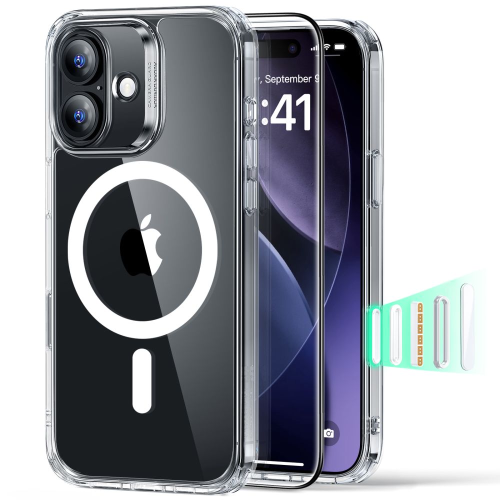 Dėklas ESR Classic Hybrid MagSafe su apsauginiu stiklu iPhone 17, skaidrus