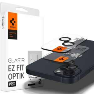 Kameros apsauginis stiklas Spigen Optik.TR EZ Fit 2 vnt. iPhone 14 / 14 Plus / 15 / 15 Plus, juodas