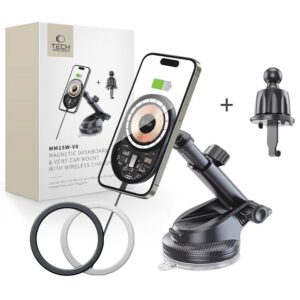 Automobilinis laikiklis su MagSafe belaidžiu įkrovikliu Tech-Protect MM15W-V6, 15W, juodas