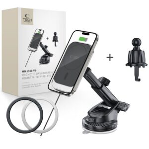 Automobilinis laikiklis Tech-Protect MM15W-V9 su MagSafe belaidžiu įkrovikliu 15W, juodas