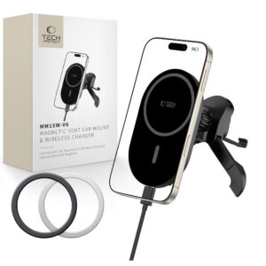 Automobilinis laikiklis Tech-Protect MM15W-V6, MagSafe belaidis įkroviklis 15W, juodas
