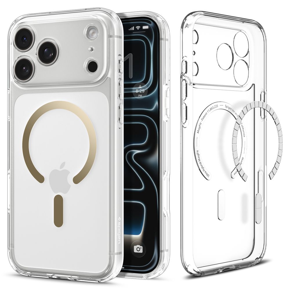 Dėklas Spigen Ultra Hybrid MagSafe iPhone 17 Pro Max, skaidrus / auksinis