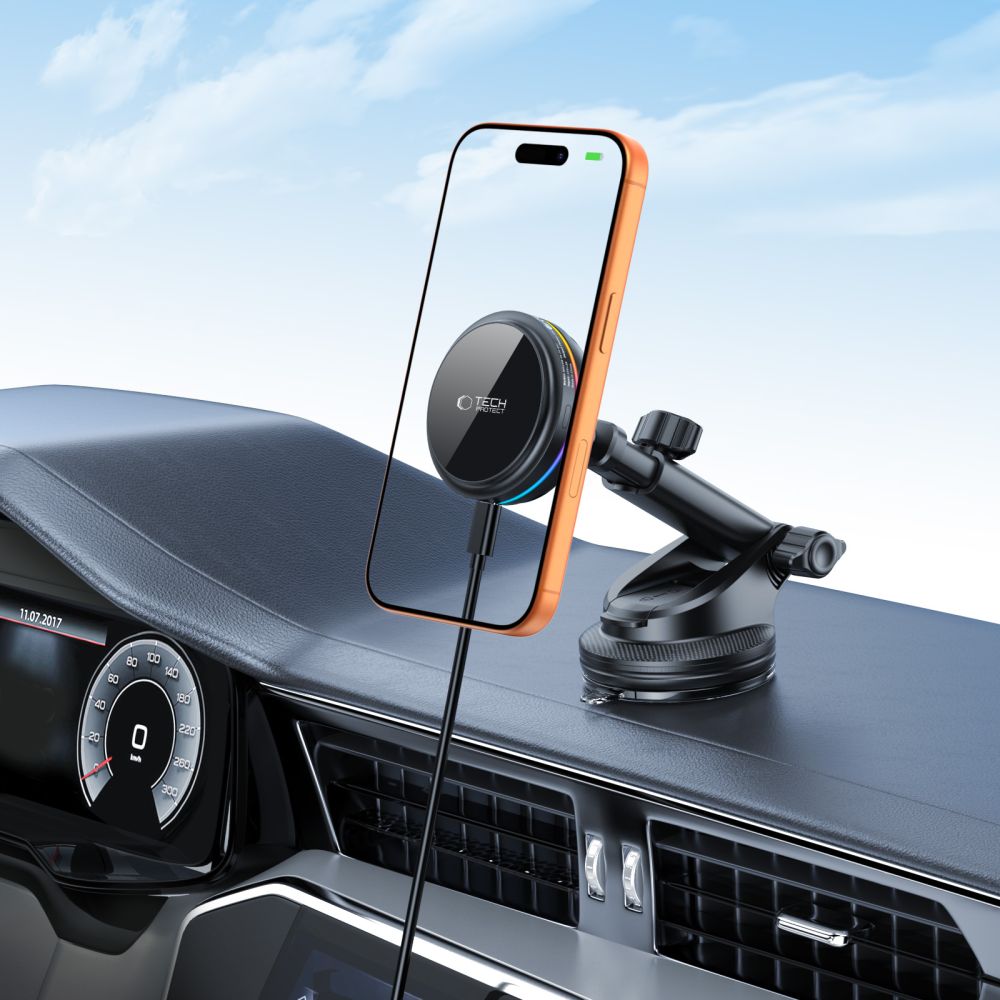 Automobilinis laikiklis su belaidžiu įkrovikliu Tech-Protect V9 ArcticBoost MagSafe Qi2.2 25W, juodas - Image 8