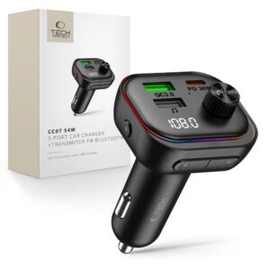 Automobilinis įkroviklis Tech-Protect CC07 3in1 PD 54W su FM Bluetooth transmiteriu, juodas