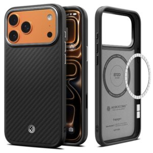 Spigen Enzo Aramid T MagSafe dėklas iPhone 17 Pro Max, juodas / sidabrinis