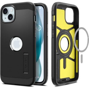 Juodas Spigen Tough Armor MagSafe dėklas iPhone 15 su putų užpildu