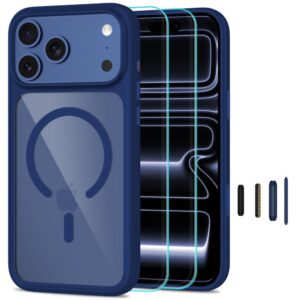 Dėklas Tech-Protect MagOne MagSafe CC + apsauginis stiklas (2 vnt.) iPhone 17 Pro Max / 18 Pro Max, tamsiai mėlynas/skaidrus