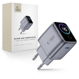 Tech-Protect PowerVision NC45W-GaN 45 W USB-C sieninis įkroviklis, tamsiai pilkas