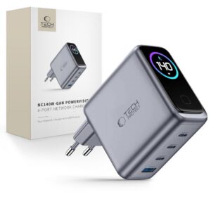 Tech-Protect PowerVision NC140W-GaN 140 W 4 jungčių sieninis įkroviklis, tamsiai pilkas