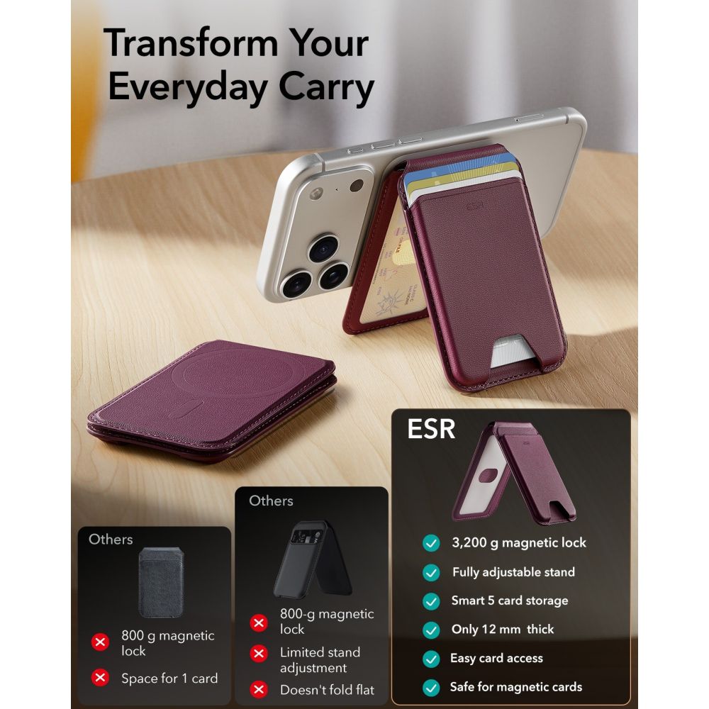 ESR Classic RFID magnetinė piniginė-stovas su MagSafe, tamsiai bordo - Image 2