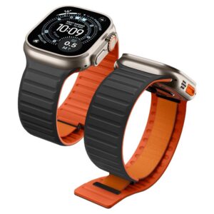 Dirželis Spigen Athlex Air M Apple Watch 8 / 9 / 10 / 11 / 12 / SE / Ultra (44 / 45 / 46 / 49 mm), juodas / oranžinis