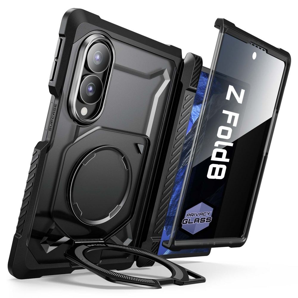 Dėklas Supcase UB Grip Mag MagSafe Galaxy Z Fold 8 su privatumo apsauginiu stiklu, juodas