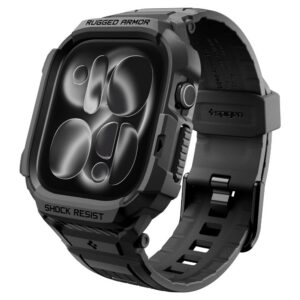 Dirželis su dėklu Apple Watch 12 (46 mm) Spigen Rugged Armor Pro, matinis juodas