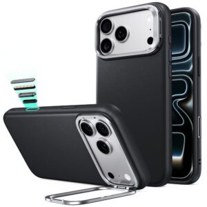 Dėklas ESR Leather Kickstand MagSafe iPhone 17 Pro Max / 18 Pro Max, juodas