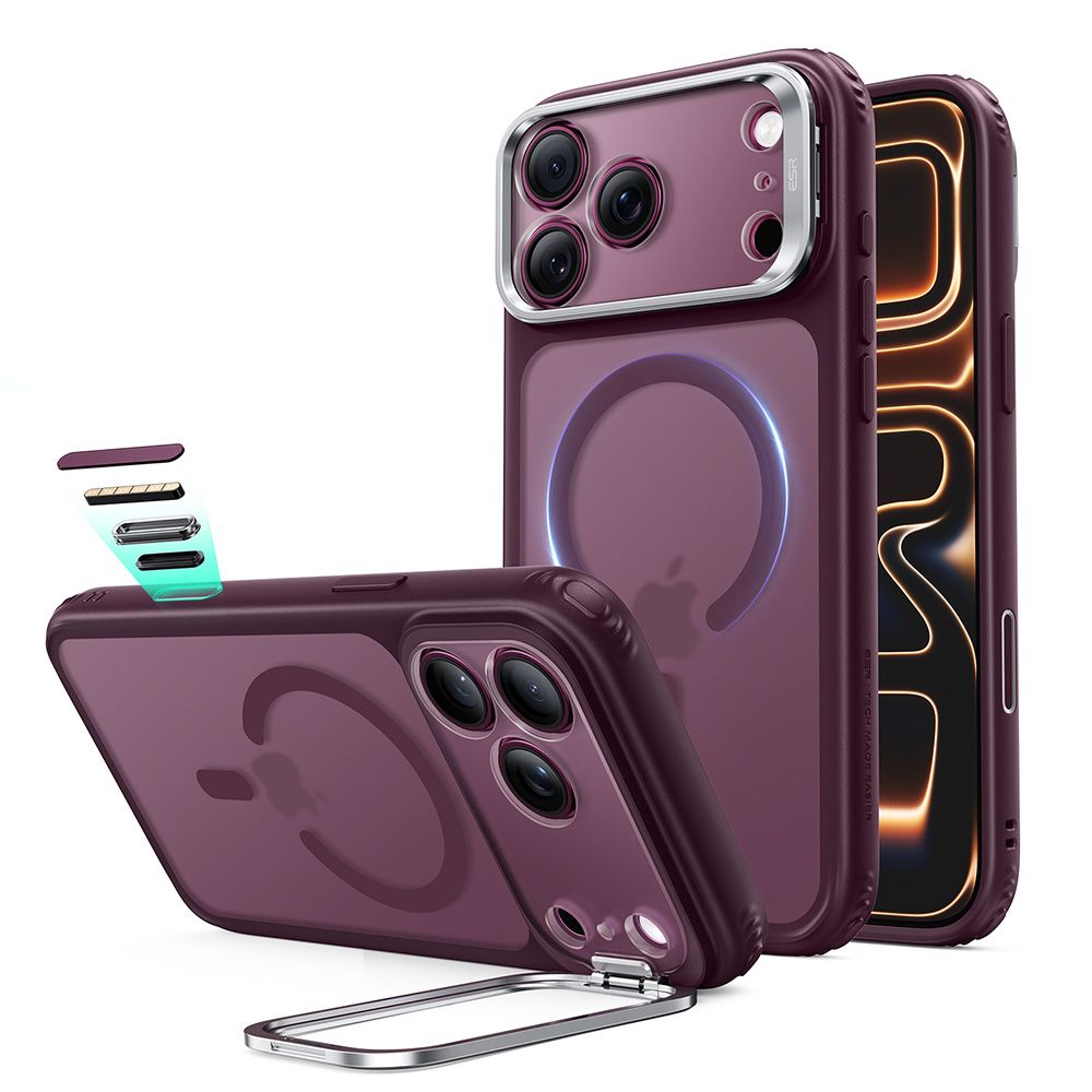 Dėklas ESR Classic Hybrid Kickstand MagSafe iPhone 17 Pro / 18 Pro, matinis tamsiai bordo