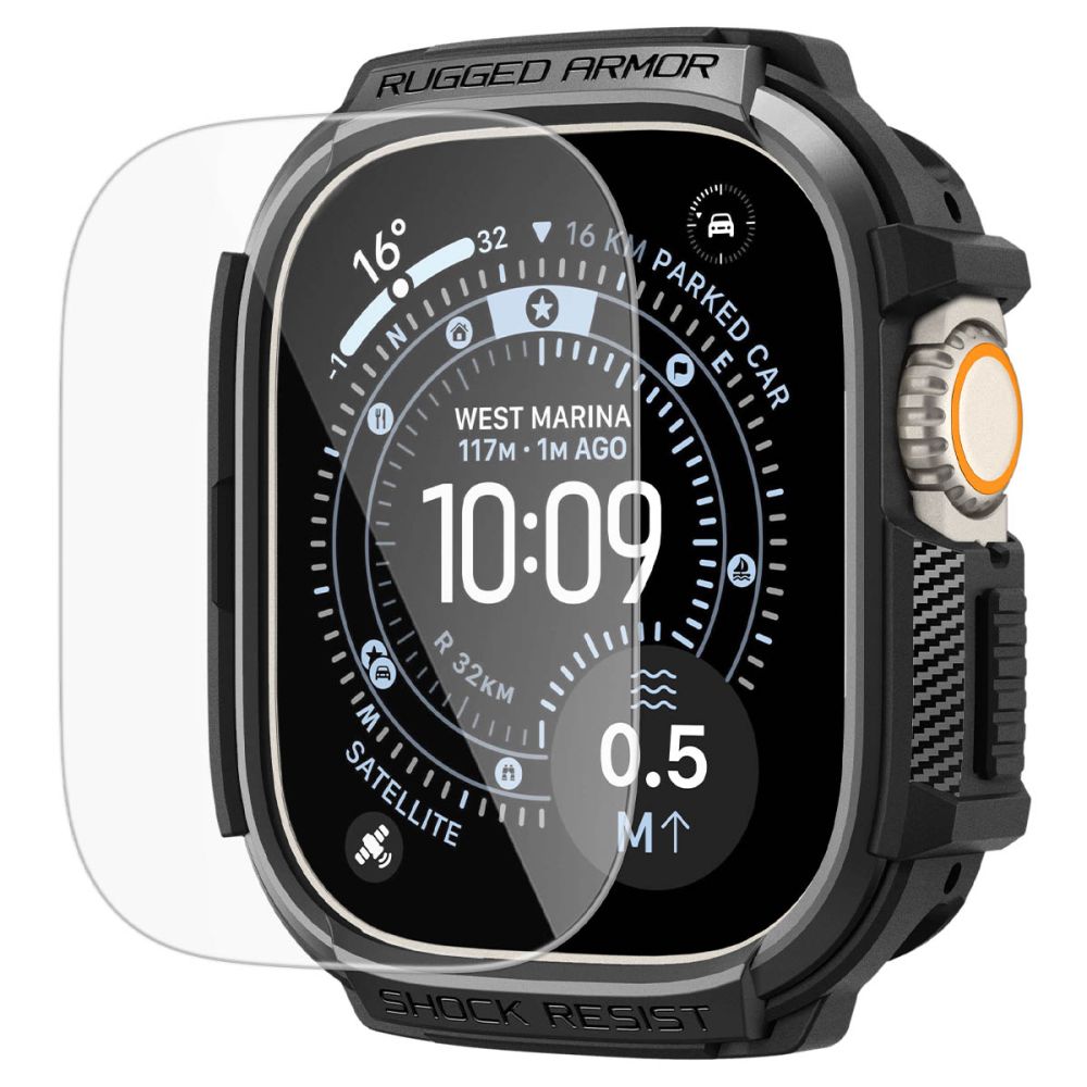Dėklas ir apsauginis stiklas Spigen Rugged Armor Apple Watch Ultra 1 / 2 / 3 (49 mm), matinis juodas - Image 2
