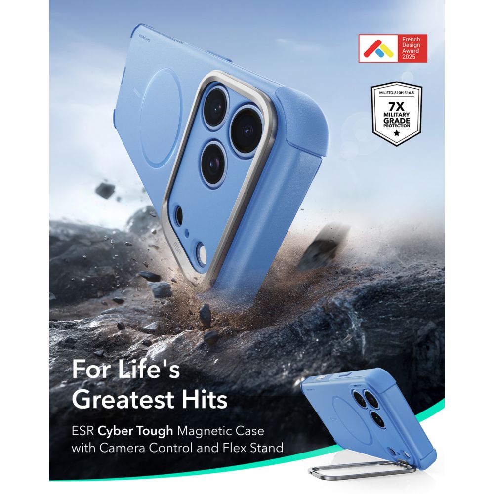 Dėklas ESR Cyber Tough Kickstand MagSafe iPhone 17 Pro Max / 18 Pro Max, šviesiai mėlynas - Image 2