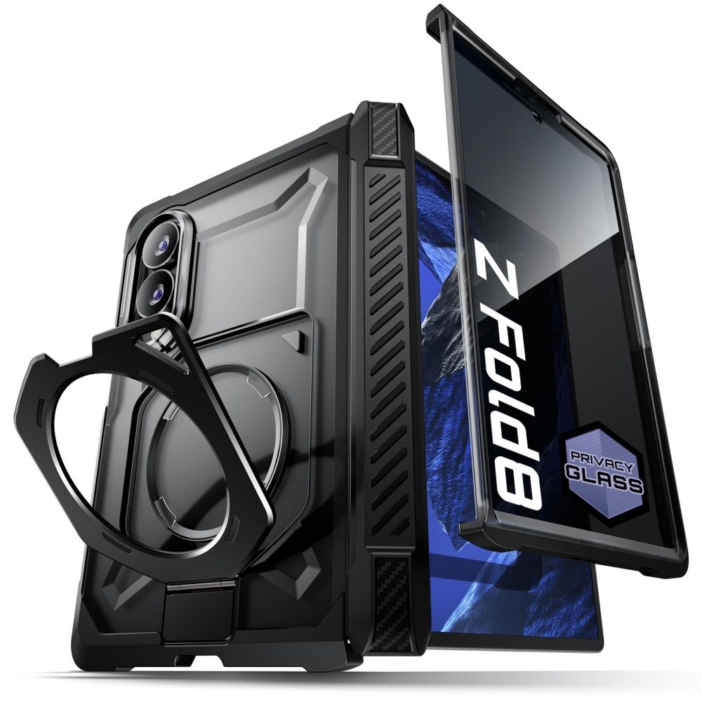Dėklas Supcase UB Grip Mag MagSafe Galaxy Z Fold 8 su privatumo apsauginiu stiklu, juodas - Image 2