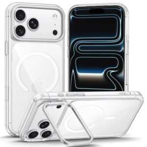 Skaidrus Tech-Protect MagStand MagSafe CC dėklas su stovu iPhone 17 Pro / 18 Pro
