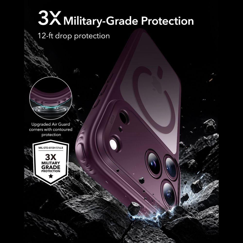 Dėklas ESR Classic Hybrid MagSafe iPhone 17 Pro / 18 Pro, matinis tamsiai bordo - Image 3