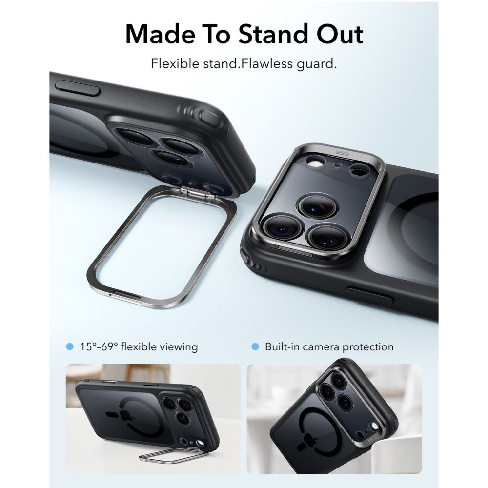 Dėklas ESR Classic Hybrid Kickstand MagSafe iPhone 17 Pro / 18 Pro, skaidrus/juodas - Image 3