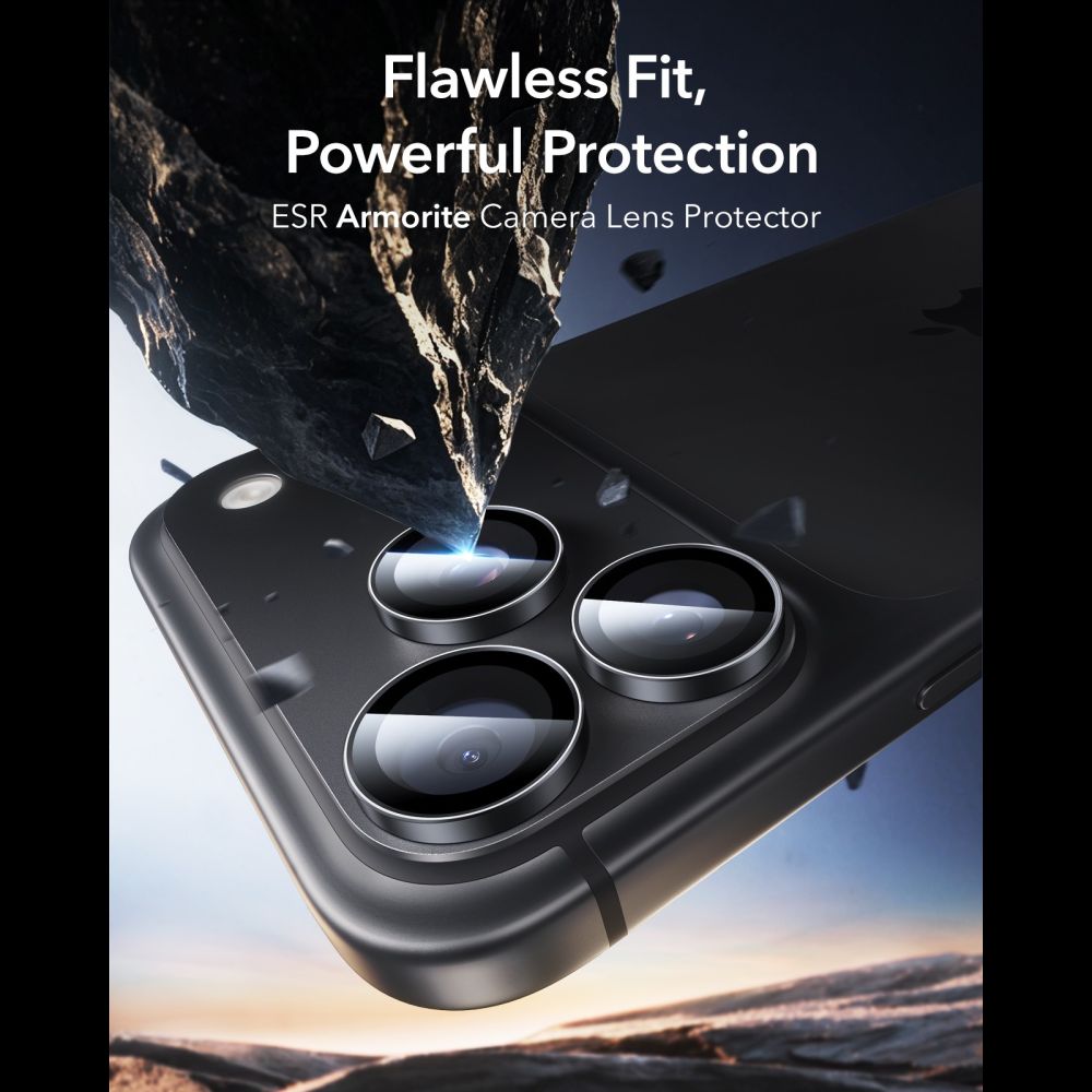 Kameros apsauginis stiklas ESR Armorite Camera Protector iPhone 18 Pro / 18 Pro Max, 2 vnt., juodas - Image 2