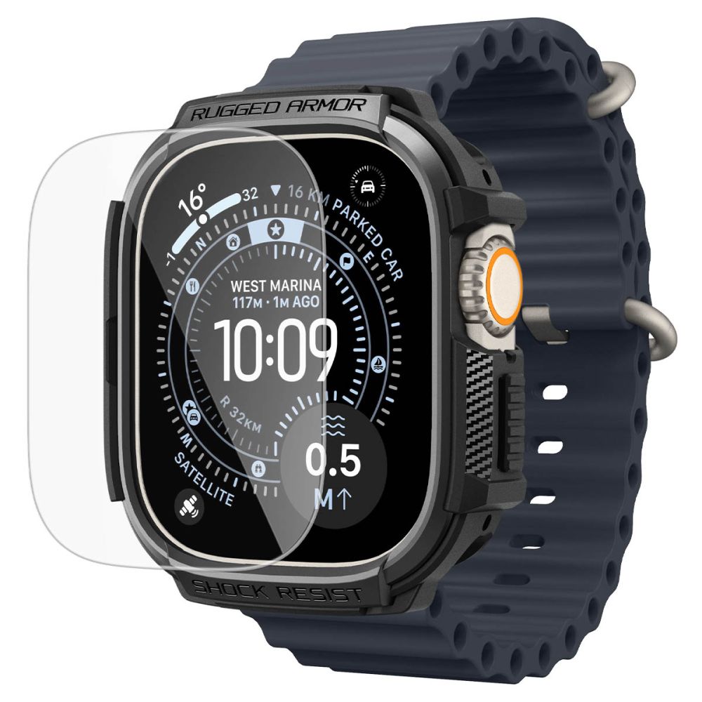 Dėklas ir apsauginis stiklas Spigen Rugged Armor Apple Watch Ultra 1 / 2 / 3 (49 mm), matinis juodas - Image 3