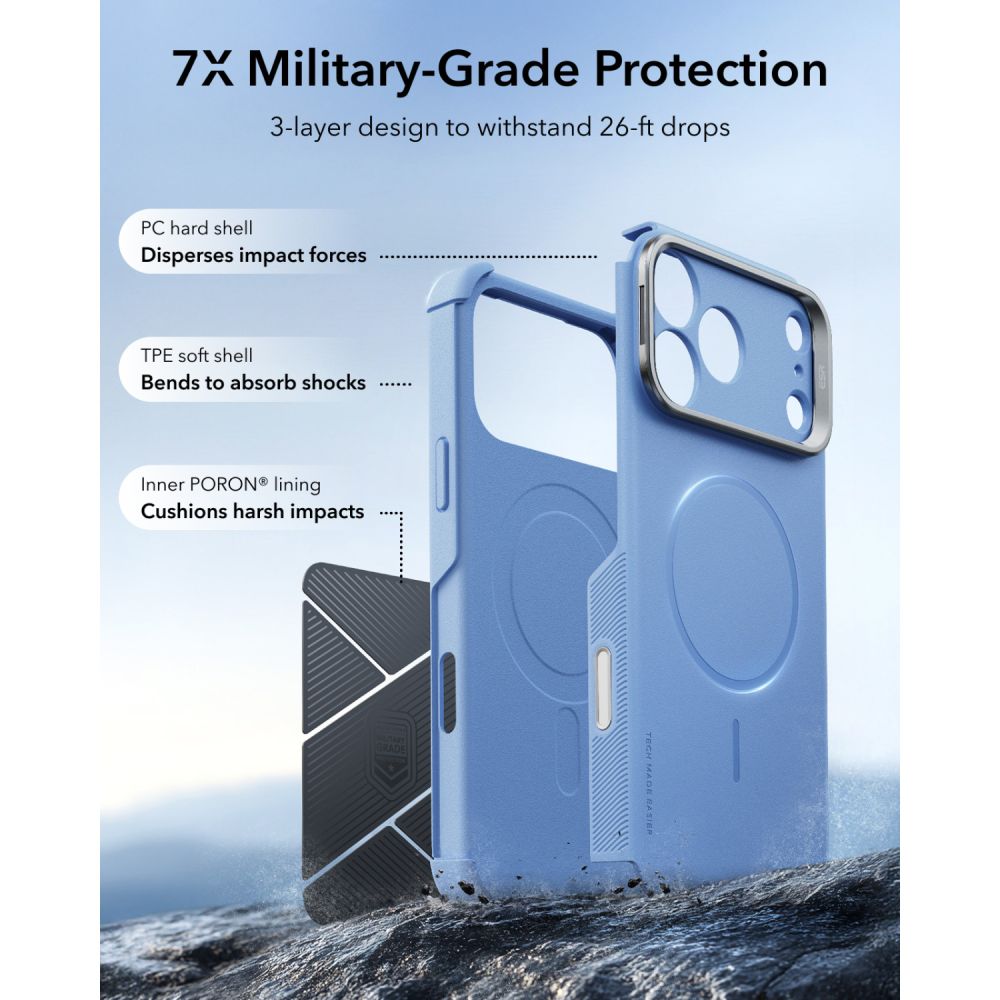 Dėklas ESR Cyber Tough Kickstand MagSafe iPhone 17 Pro / 18 Pro, šviesiai mėlynas - Image 3