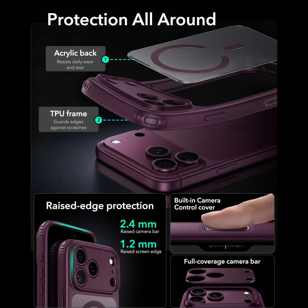 Dėklas ESR Classic Hybrid MagSafe iPhone 17 Pro / 18 Pro, matinis tamsiai bordo - Image 4