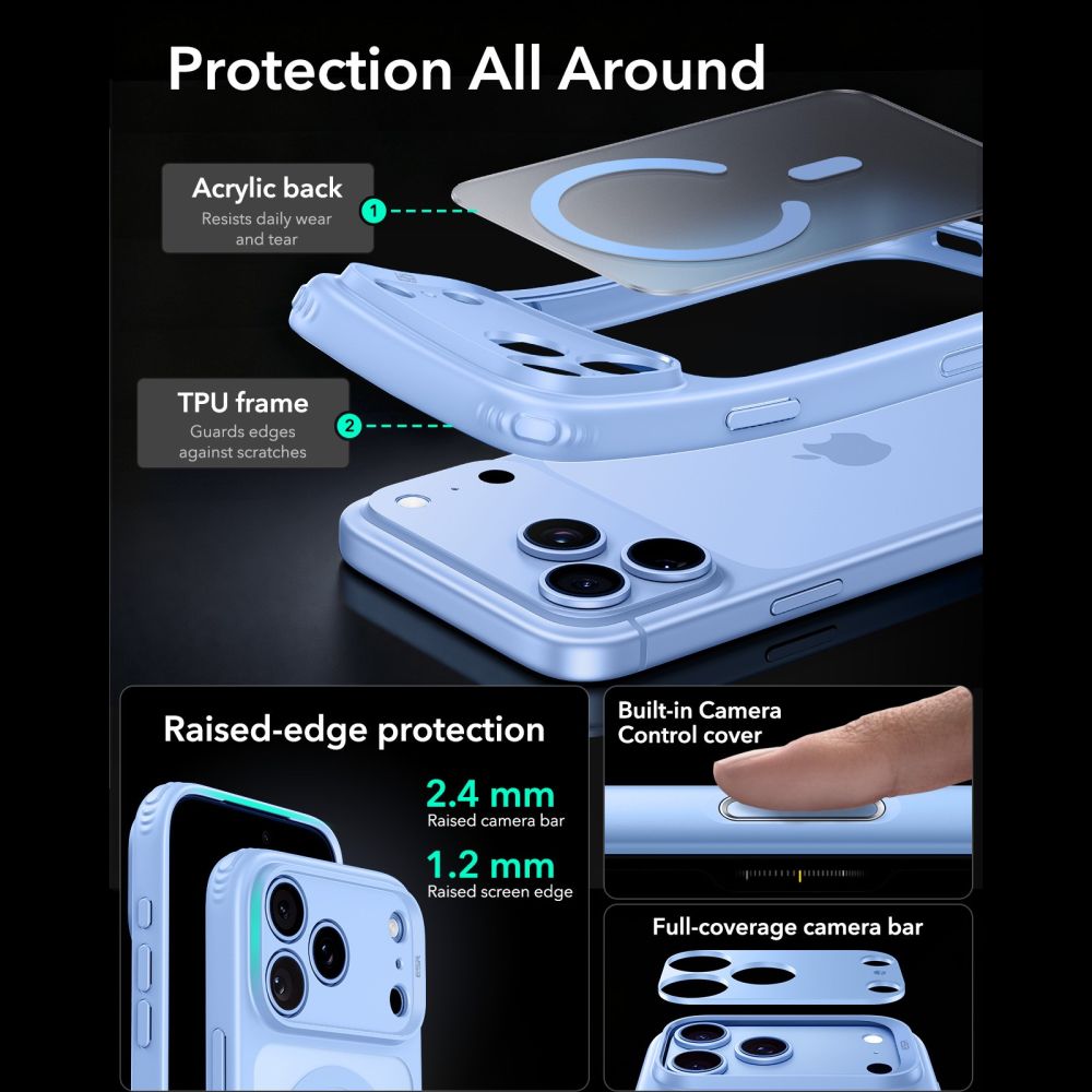Dėklas ESR Classic Hybrid MagSafe iPhone 17 Pro / 18 Pro, matinis šviesiai mėlynas - Image 4