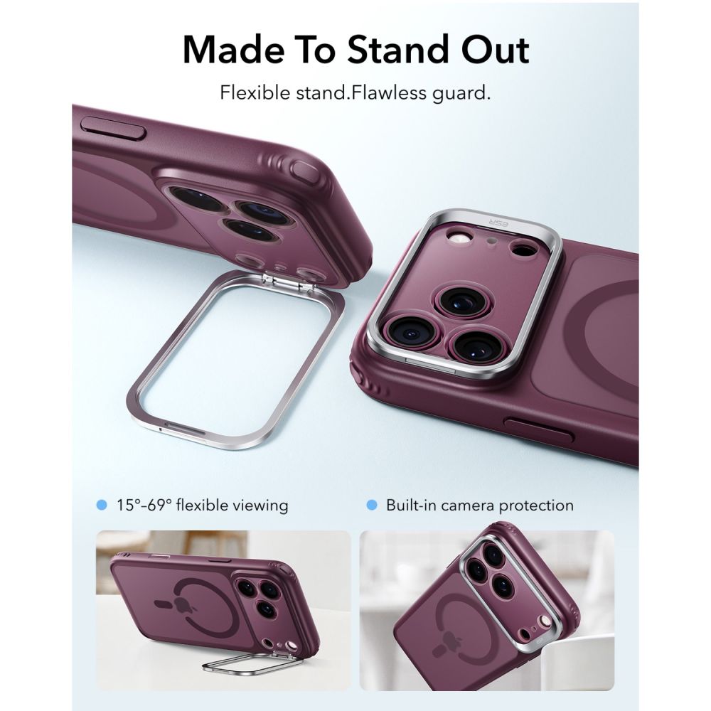 Dėklas ESR Classic Hybrid Kickstand MagSafe iPhone 17 Pro Max / 18 Pro Max, matinis tamsiai bordo - Image 3