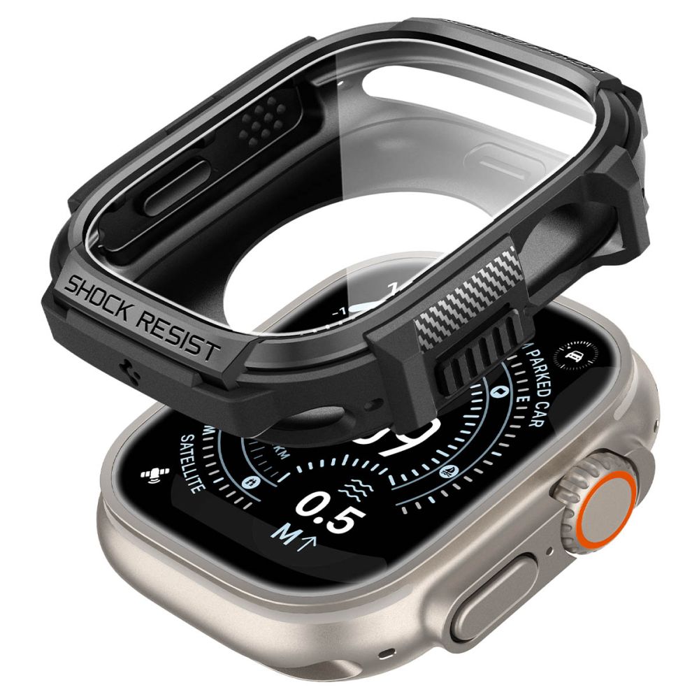 Dėklas ir apsauginis stiklas Spigen Rugged Armor Apple Watch Ultra 1 / 2 / 3 (49 mm), matinis juodas - Image 4