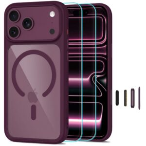 Dėklas Tech-Protect MagOne MagSafe CC + apsauginis stiklas 2 vnt. iPhone 17 Pro / 18 Pro, vyšninė/skaidrus