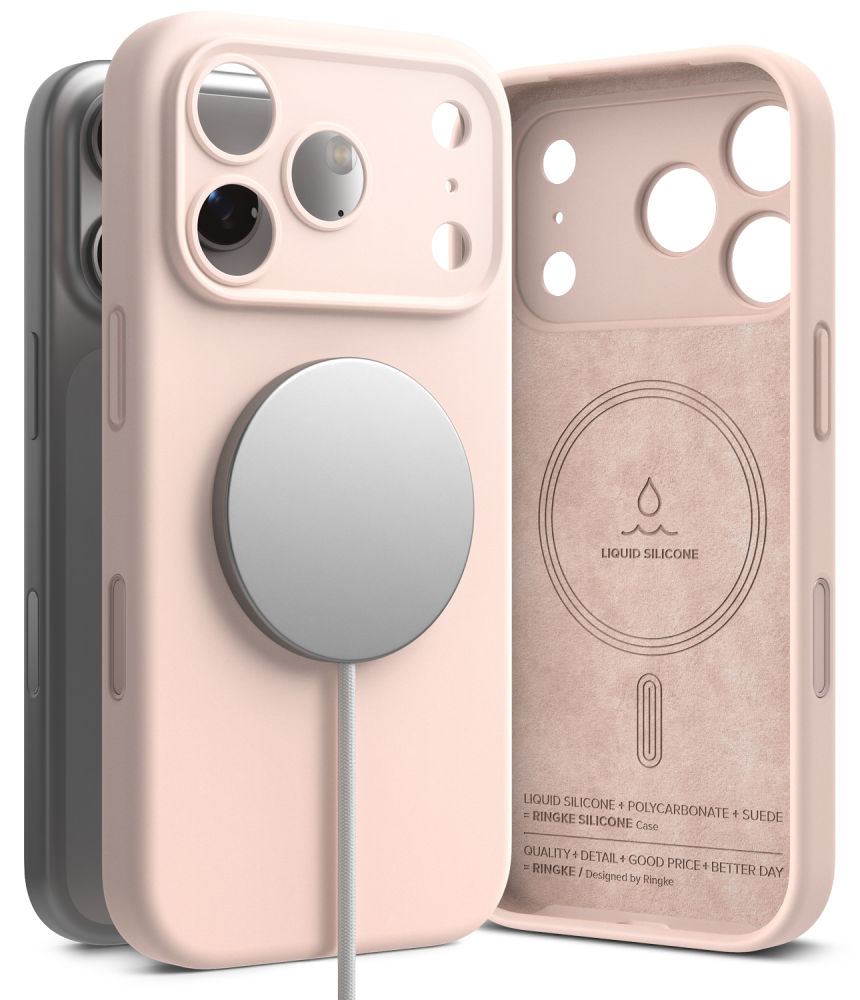 Dėklas Ringke Silicone Magnetic MagSafe iPhone 17 Pro / 18 Pro, smėlio rožinis