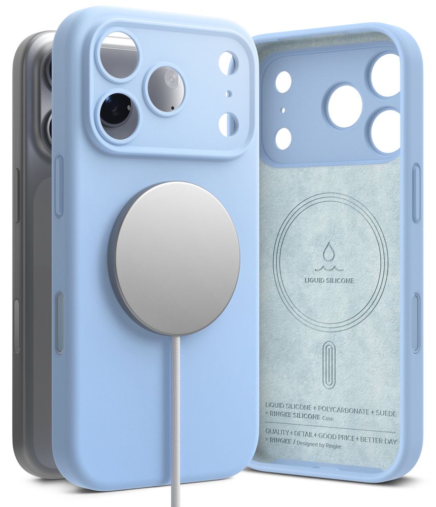 Dėklas Ringke Silicone Magnetic MagSafe iPhone 17 Pro / 18 Pro, šviesiai mėlynas