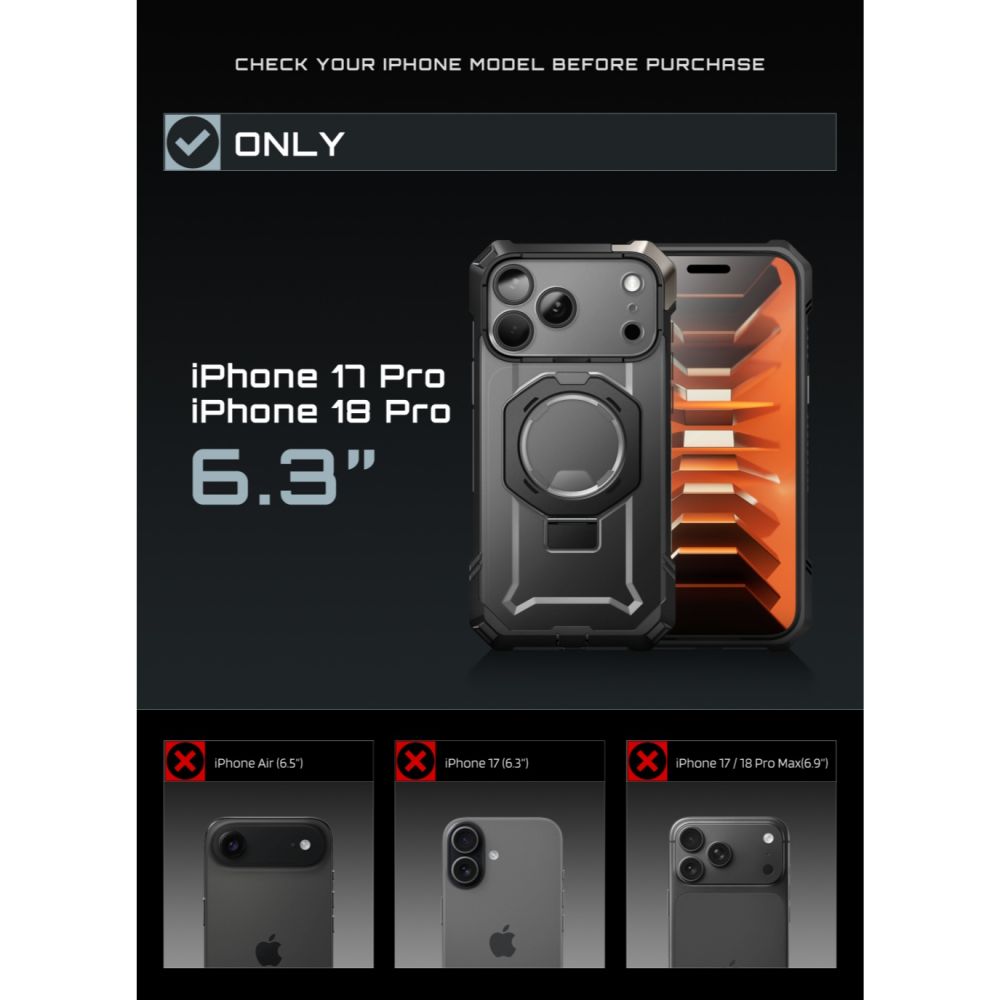 Dėklas Supcase UB Grip Mag MagSafe iPhone 17 Pro / 18 Pro, juodas - Image 4