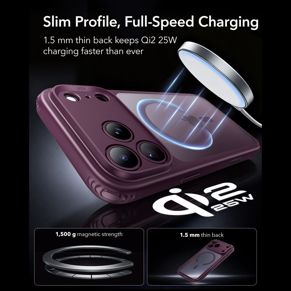 Dėklas ESR Classic Hybrid MagSafe iPhone 17 Pro / 18 Pro, matinis tamsiai bordo - Image 5